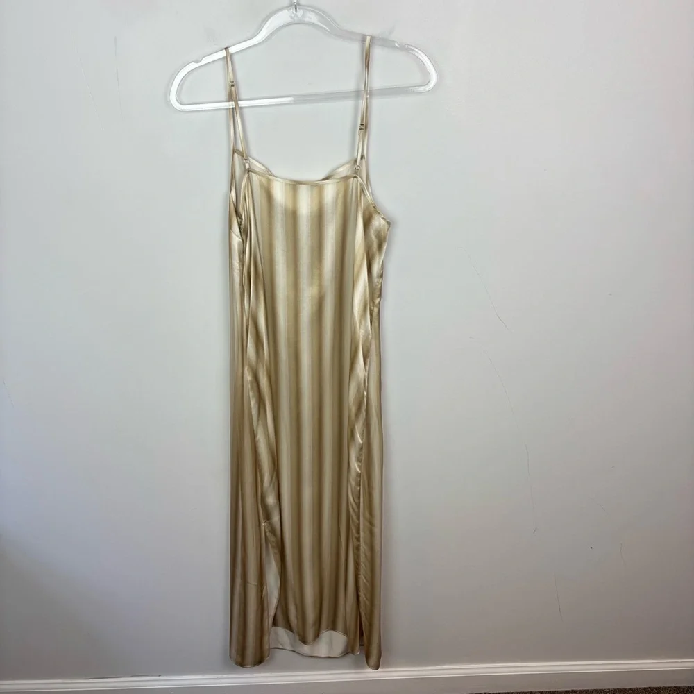 Madewell Silk Midi Slip Dress Faded Khaki Stripe Size 8